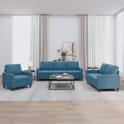 3 personers sofa med hynder velour blå