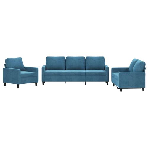 3 personers sofa med hynder velour blå