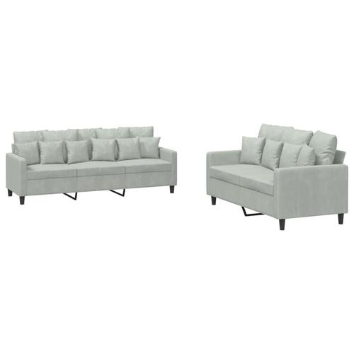 2 personers sofa med hynder velour lysegrå