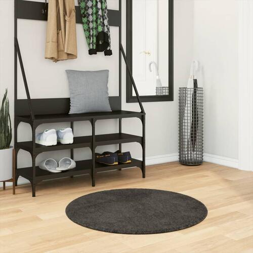 Gulvtæppe ISTAN Ø 80 cm lang luv skinnende look antracitgrå