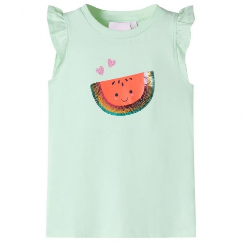 T-shirt til børn str. 116 med flæser lysegrøn