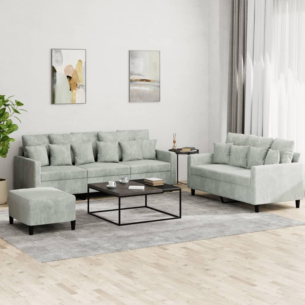 3 personers sofa med hynder velour lysegrå
