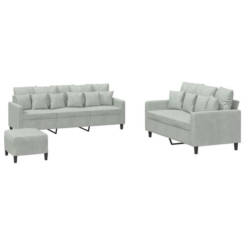 3 personers sofa med hynder velour lysegrå