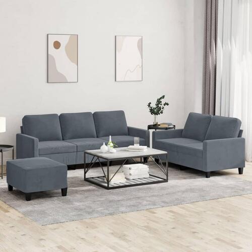 3 personers sofa med hynder velour mørkegrå