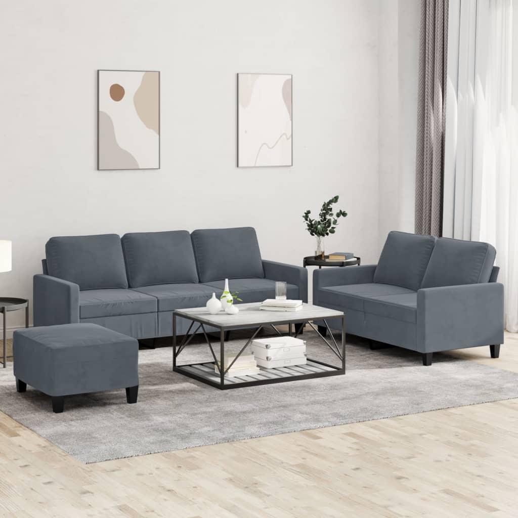 3 personers sofa med hynder velour mørkegrå