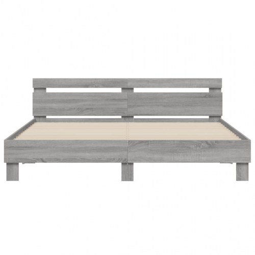Sengeramme med sengegavl 200x200 cm - konstrueret træ, grå sonoma