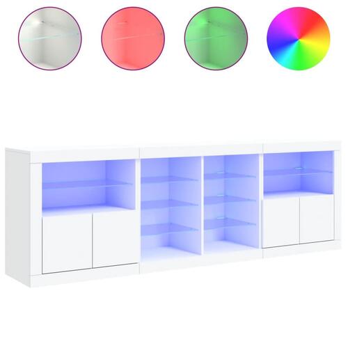Skænk med LED-lys 202x37x67 cm hvid