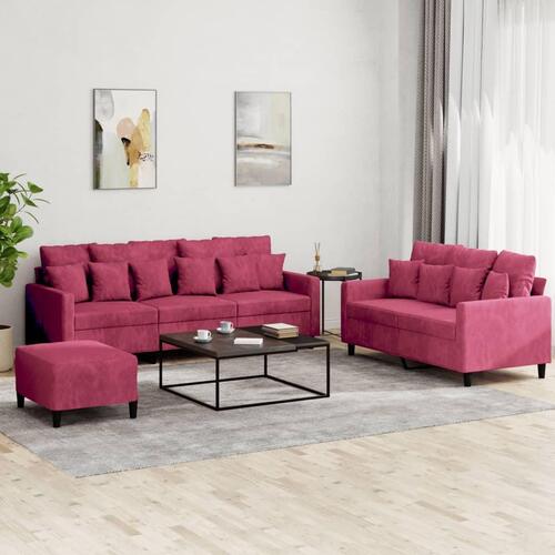 2 personers sofa med hynder velour vinrød