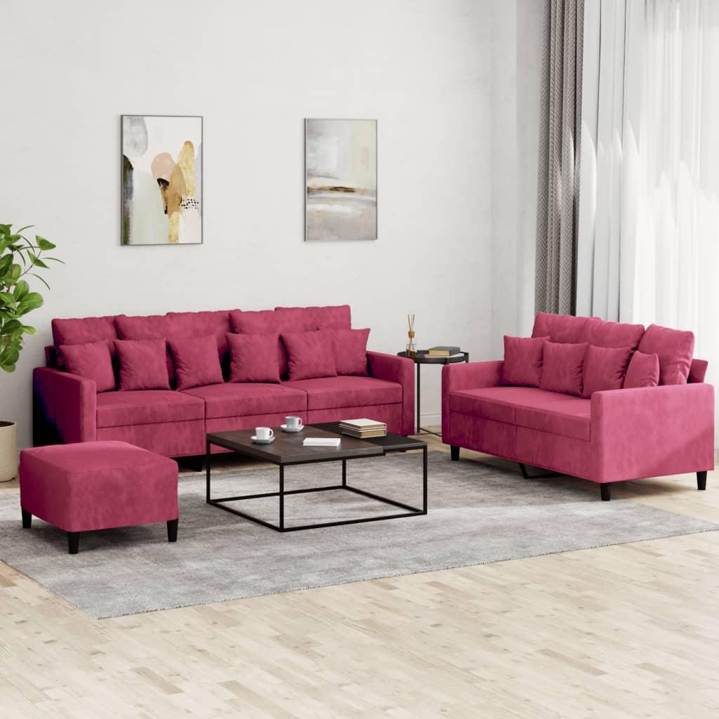 2 personers sofa med hynder velour vinrød