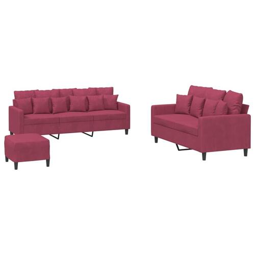 2 personers sofa med hynder velour vinrød