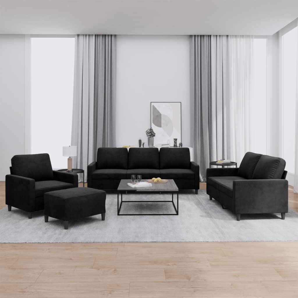 Sofasæt 4 dele med hynder velour sort