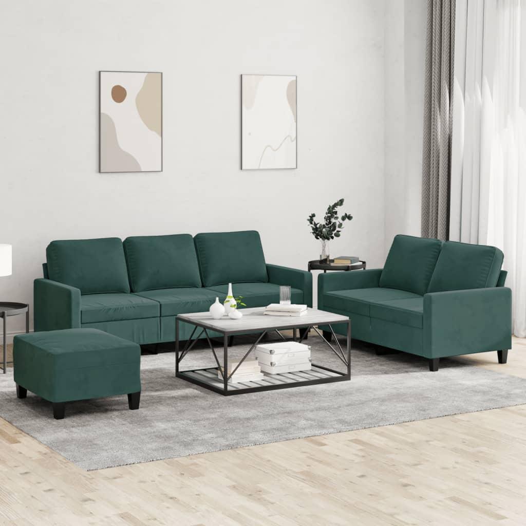3 personers sofa med hynder velour mørkegrøn