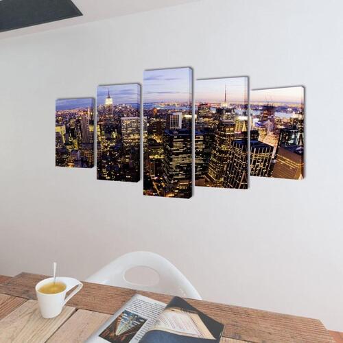 Kanvasbilledsæt fugleperspektiv af New York skyline 100 x 50 cm