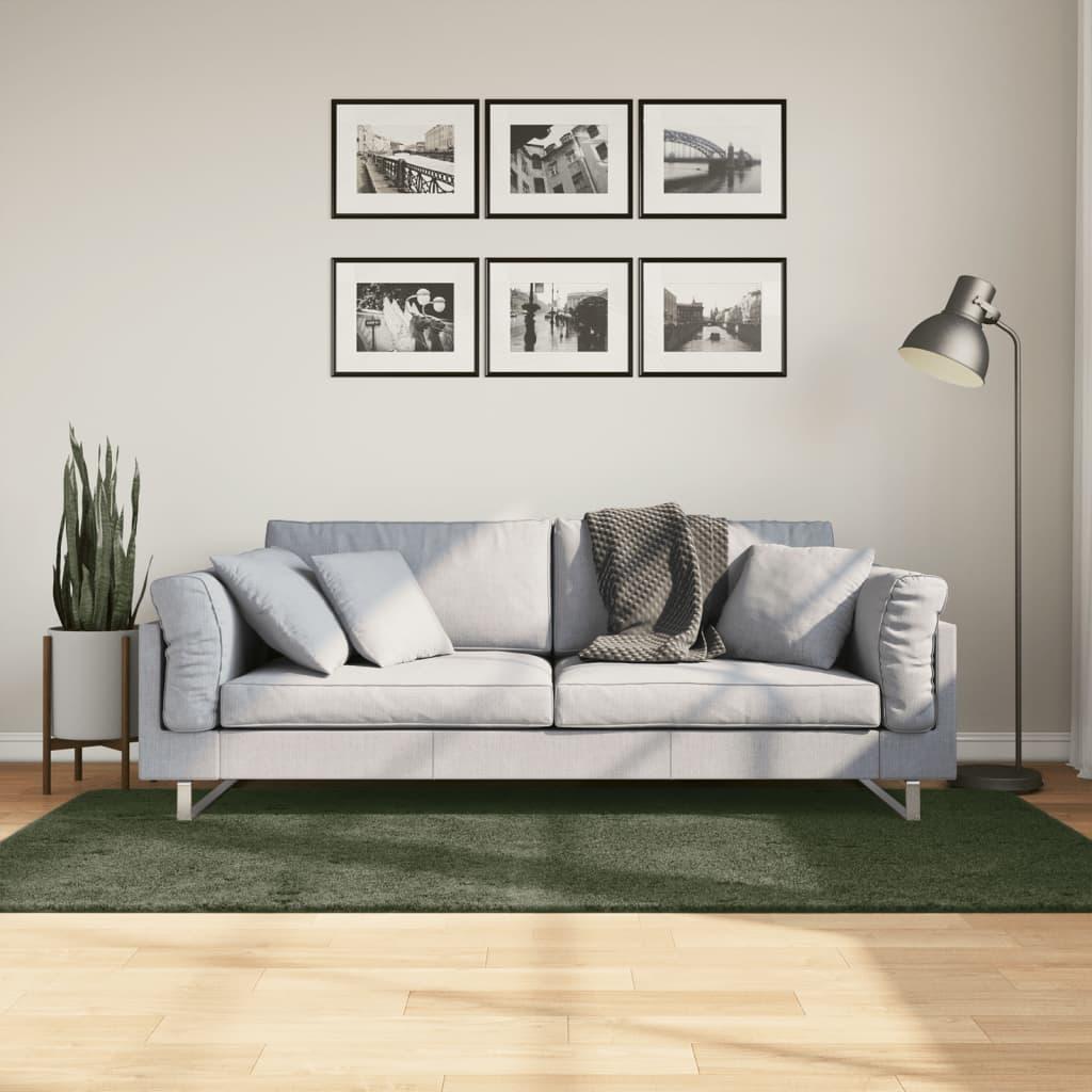 Gulvtæppe HUARTE 100x200 cm kort luv og vaskbart skovgrøn