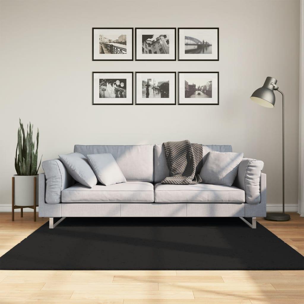 Gulvtæppe HUARTE 160x160 cm kort luv og vaskbart sort