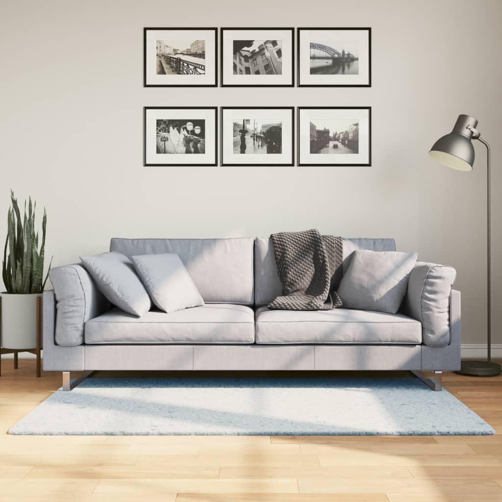 Gulvtæppe HUARTE 80x150 cm kort luv og vaskbart blå