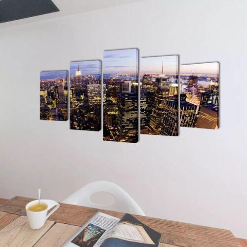 Kanvasbilledsæt fugleperspektiv af New York skyline 200 x 100 cm