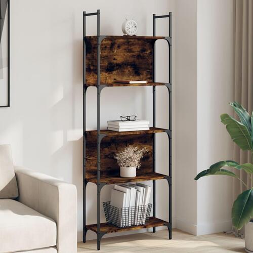Bogreol 60,5x24x166,5 cm 4 hylder konstrueret træ røget eg