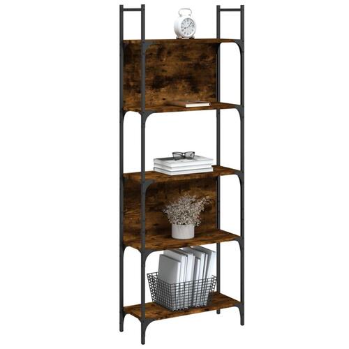 Bogreol 60,5x24x166,5 cm 4 hylder konstrueret træ røget eg