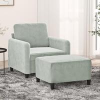 Sofastol med fodskammel 60 cm velour lysegrå