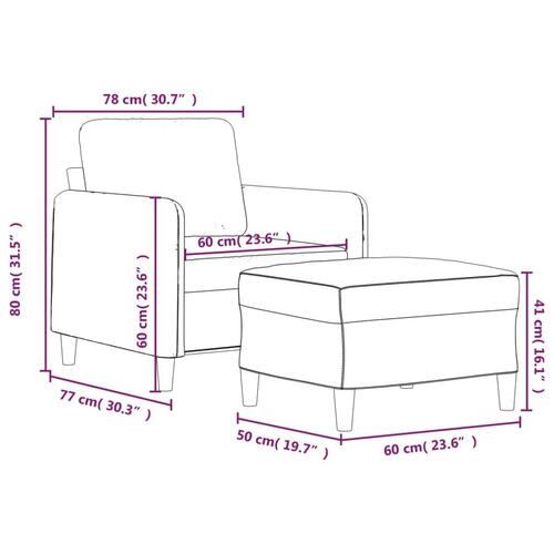Sofastol med fodskammel 60 cm velour lysegrå