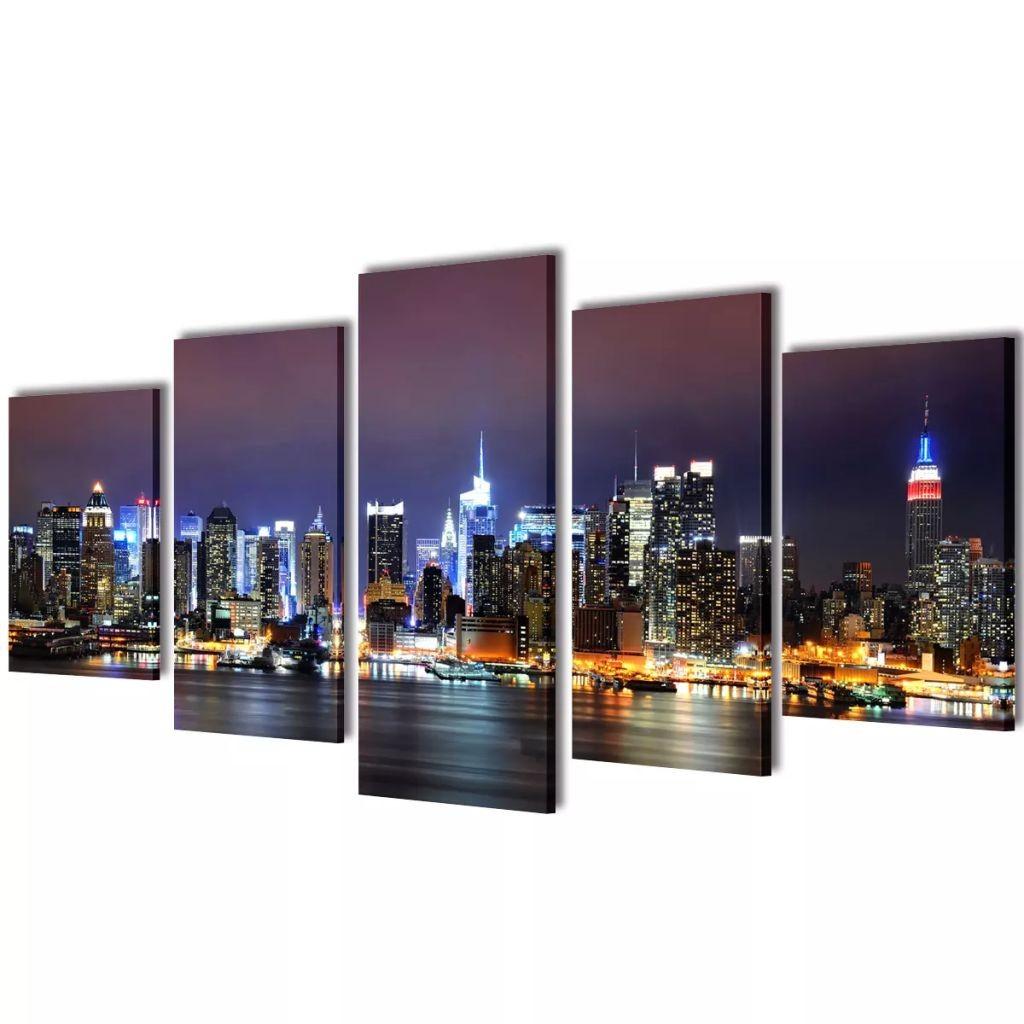 Kanvasbilledsæt New York skyline farverigt 200 x 100 cm