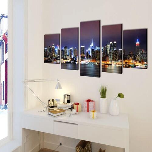 Kanvasbilledsæt New York skyline farverigt 200 x 100 cm