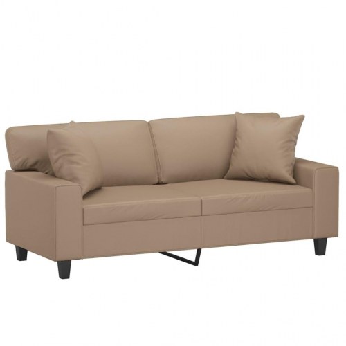 2-personers sofa med pyntepuder i kunstlæder - cappuccino