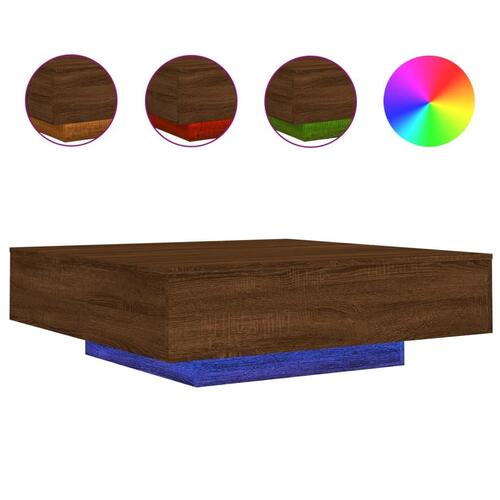 Sofabord med LED-lys 100x100x31 cm brun egetræsfarve