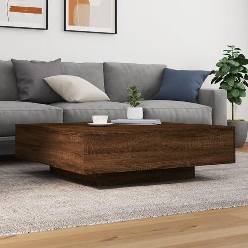 Sofabord med LED-lys 100x100x31 cm brun egetræsfarve