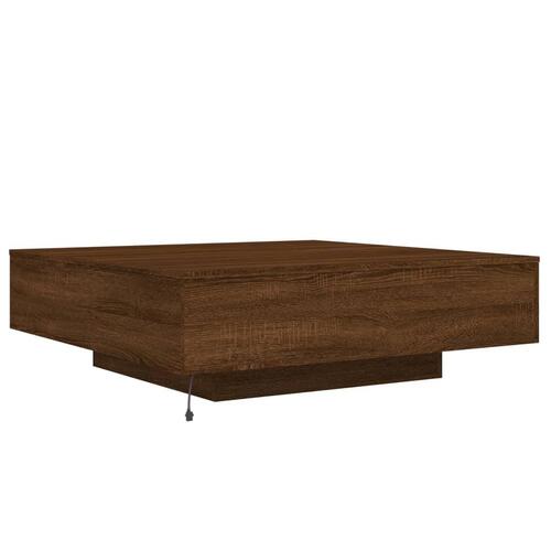 Sofabord med LED-lys 100x100x31 cm brun egetræsfarve
