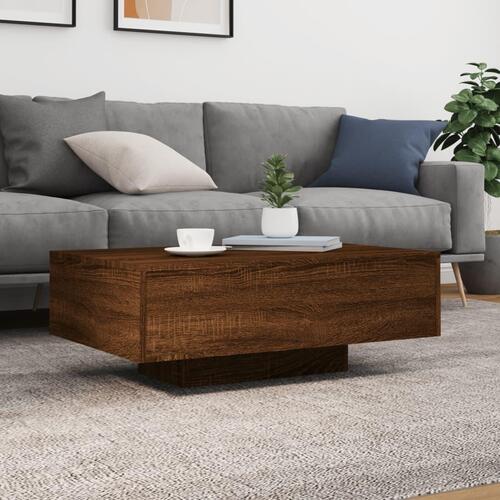 Sofabord med LED-lys 85x55x31 cm brun egetræsfarve