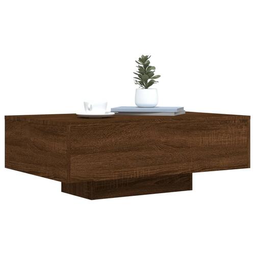 Sofabord med LED-lys 85x55x31 cm brun egetræsfarve