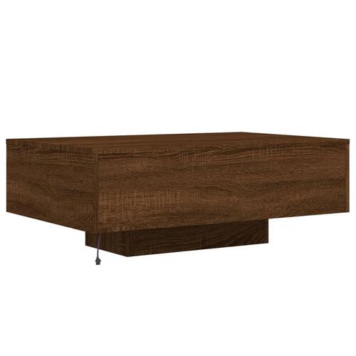 Sofabord med LED-lys 85x55x31 cm brun egetræsfarve