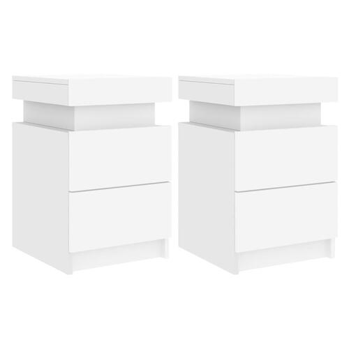 Sengeborde 2 stk. med LED-lys 35x39x55 cm hvid