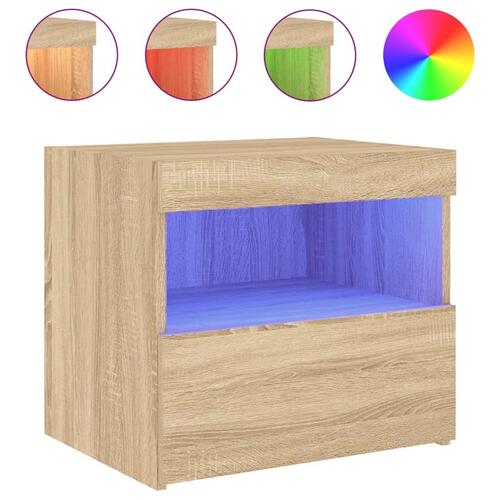 Sengebord med LED-lys 50x40x45 cm sonoma-eg