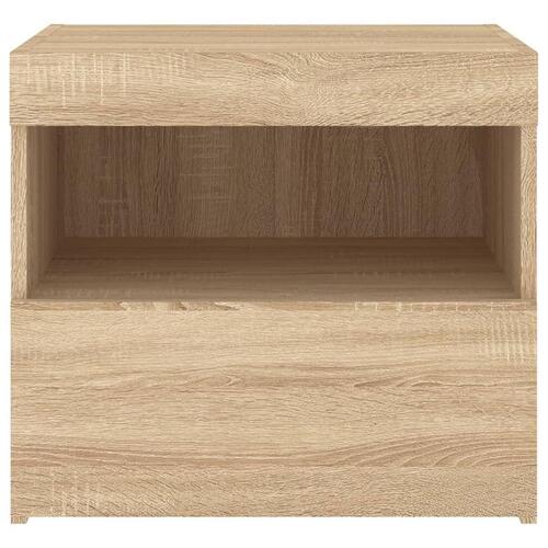 Sengebord med LED-lys 50x40x45 cm sonoma-eg