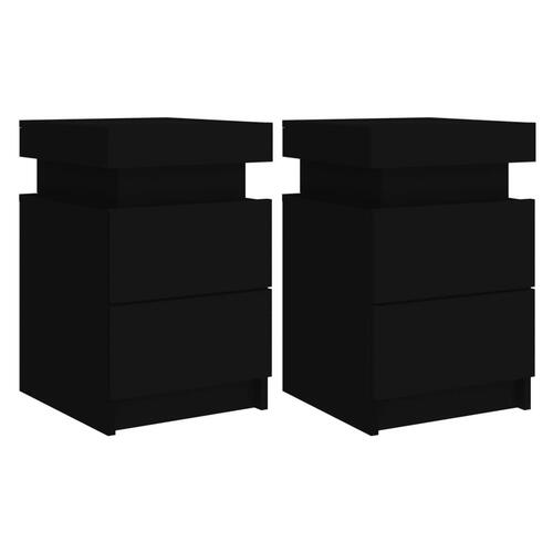 Sengeborde 2 stk. med LED-lys 35x39x55 cm sort