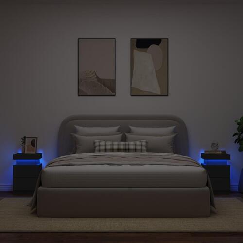 Sengeborde 2 stk. med LED-lys 35x39x55 cm sort