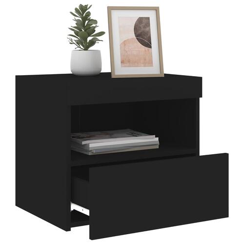 Sengebord med LED-lys 50x40x45 cm sort