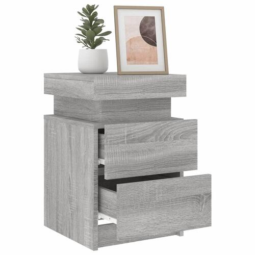 Sengebord med LED-lys 35x39x55 cm grå sonoma-eg