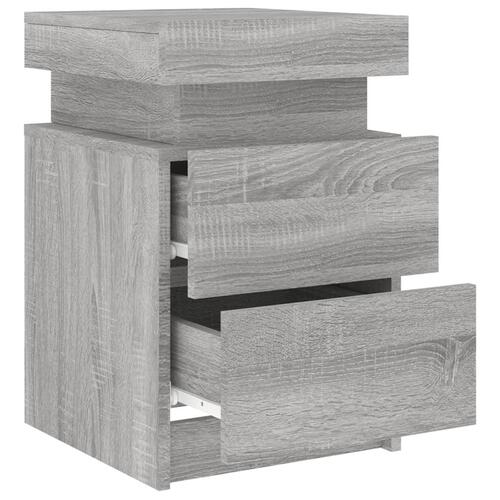Sengebord med LED-lys 35x39x55 cm grå sonoma-eg