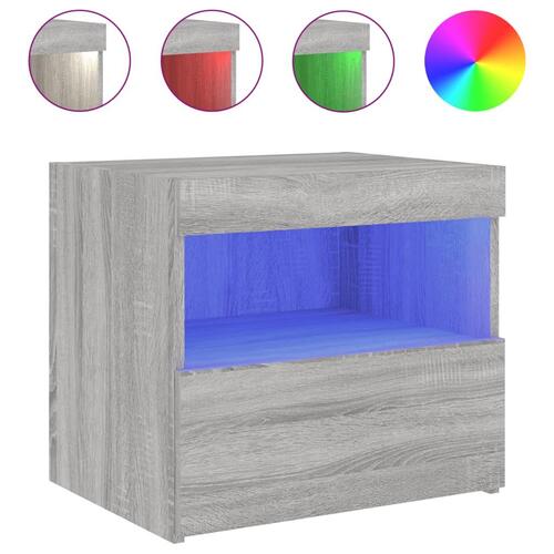 Sengebord med LED-lys 50x40x45 cm grå sonoma-eg