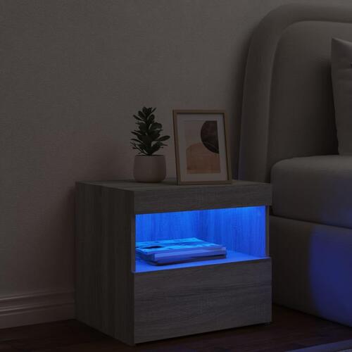 Sengebord med LED-lys 50x40x45 cm grå sonoma-eg