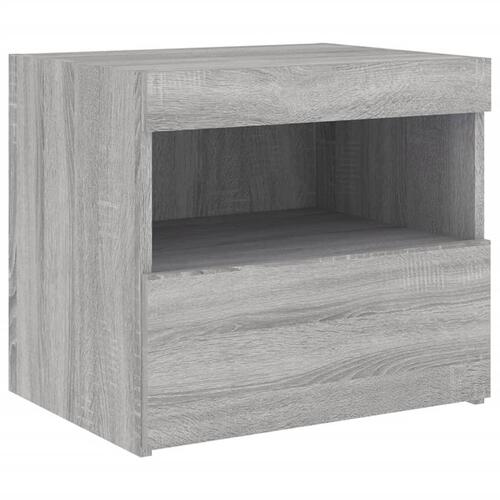 Sengebord med LED-lys 50x40x45 cm grå sonoma-eg