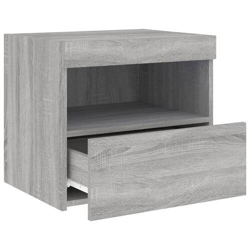 Sengebord med LED-lys 50x40x45 cm grå sonoma-eg