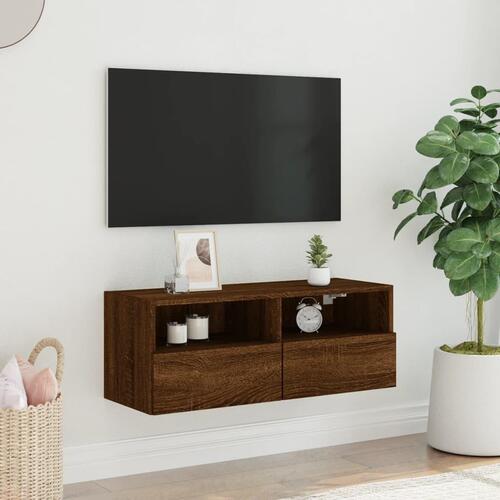 Væghængt tv-bord 80x30x30 cm konstrueret træ brunt egetræ
