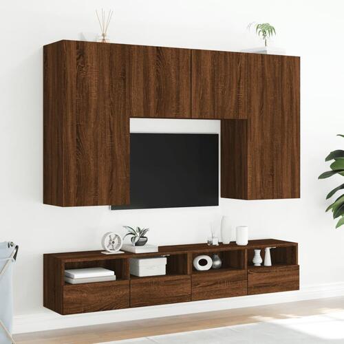Væghængt tv-bord 80x30x30 cm konstrueret træ brunt egetræ