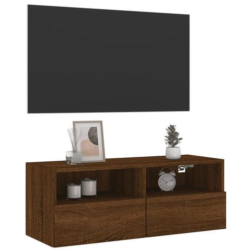 Væghængt tv-bord 80x30x30 cm konstrueret træ brunt egetræ