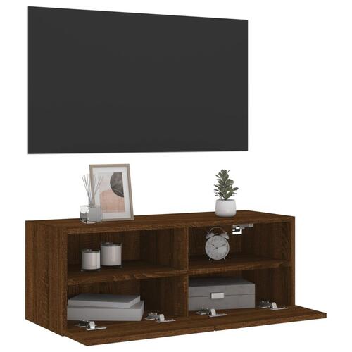 Væghængt tv-bord 80x30x30 cm konstrueret træ brunt egetræ